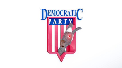 Illustration for US presidential election 2024. Election day. Vote 2024. Democratic donkey with vampire eyes.