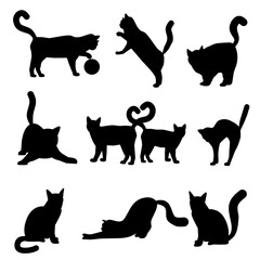 set of cats silhouettes. Isolated on  white background