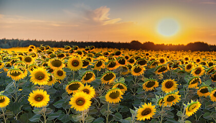 Fototapeta premium sunflower field at sunset