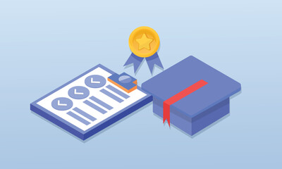 Graduation certificate concept.on blue background.3D design.isometric vector design Illustration.
