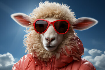 Fashion sheep  with colored dress and sunglasses, 