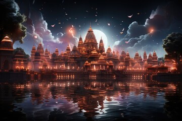 Naklejka premium Illustration of Hindu mandir, Shree Ram temple