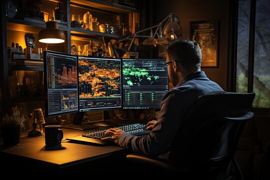 Analysts use computers to analyze statistical data to improve targeted digital online marketing strategies for a business advantage