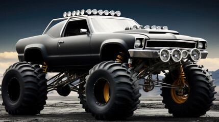 Monster truck hybrid. - obrazy, fototapety, plakaty