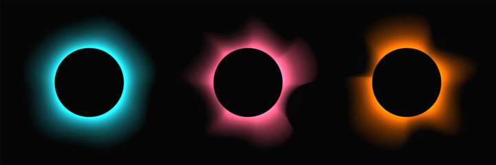 Set of circle illuminate light frames with color gradient