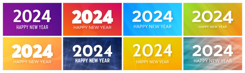 2024 Happy New Year on colorful backgrounds