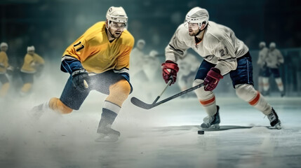 Ice hockey players duel.