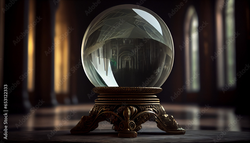 Wall mural teller's crystal ball, reflecting the light around, background, ai generated image