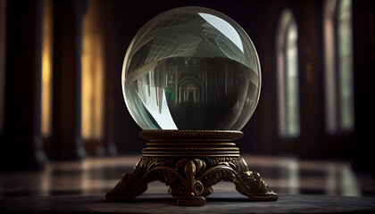 Teller's Crystal Ball, reflecting the light around, background, Ai generated image