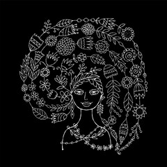 Floral concept art with fairy woman portrait design. Creative vector illustration for fashion industry, organic cosmetics, spa, skin and hari care, wedding and holidays. Ideas for posters, banners