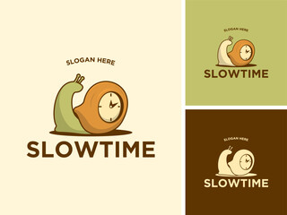 Vector snail with house shaped slow time clock logo - obrazy, fototapety, plakaty