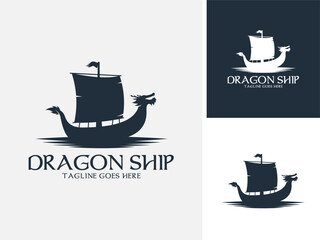 Vector ocean war dragon ship logo © 37art.design