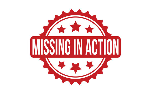 Missing In Action rubber grunge stamp seal vector