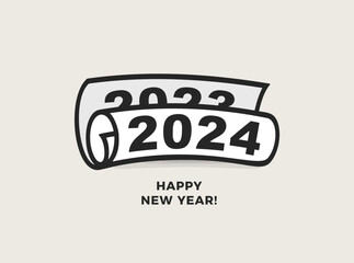 Playful paper roll with 2024 numbers, minimalist cartooning style. Perfect for Happy New Year Poster, icon, logo, calendar. Vector illustration.