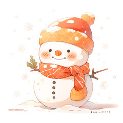 Cute Christmas painting of a snowman, AI generative