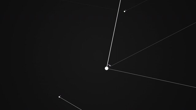 3D geometric loop animation of connected dynamic connected dots and active action camera, 4K intro seamless template