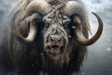 Musk Ox in the Snowy Wilderness - obrazy, fototapety, plakaty
