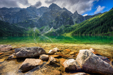 Beautiful Eye of the Sea lake in Tatra mountains, Poland - obrazy, fototapety, plakaty