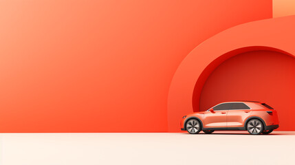 3d car of the modern minimalist on pastel orange background with copy space. Template for automotive innovation, premium cars. 