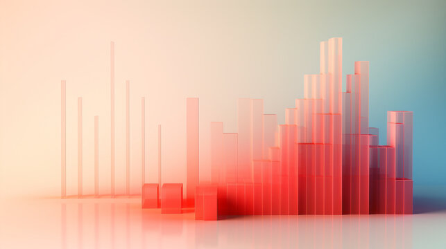 Rising bar chart on red transparent background with copy space. Business economic and money investment concept. Goal and success theme. 3D illustration © Strabiliante