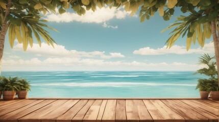 Table background of free space and summer beach landscape with clear skies