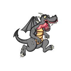 Black Running Dragon in Cartoon Style