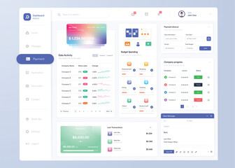 Infographic dashboard. UI design with graphs, charts and diagrams. Web interface template for business presentation.