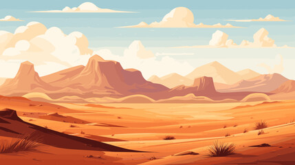 Desert sandy and rocky landscape, sunny day. Desert dunes vector background.