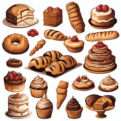 Multi icons of cute bakery