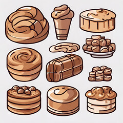 Multi icons of cute bakery