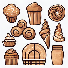 Multi icons of cute bakery