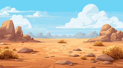 Desert sandy and rocky landscape, sunny day. Desert dunes vector background.