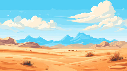 Desert sandy and rocky landscape, sunny day. Desert dunes vector background. - obrazy, fototapety, plakaty