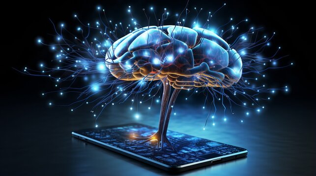 brain integrated with cutting-edge technology interface - Powered by Adobe