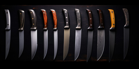 Set Of Various Knives On A Black Background For Design Created Using Artificial Intelligence