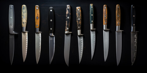 Set Of Various Knives On A Black Background For Design Created Using Artificial Intelligence