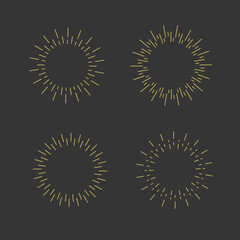 Sunburst boho style. Bursting rays line icon set. Sun Lights, vintage frames. Vector illustration on black background