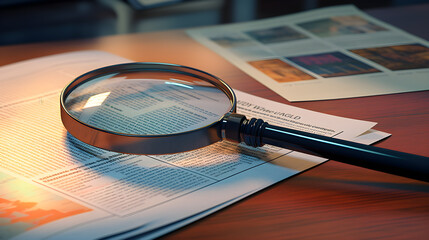 magnifying glass of a business news - obrazy, fototapety, plakaty