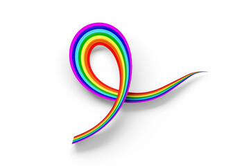 3d Flag Of Rainbow Shiny Wavy Awareness Ribbon flag Isolated On White Background 3d Illustration