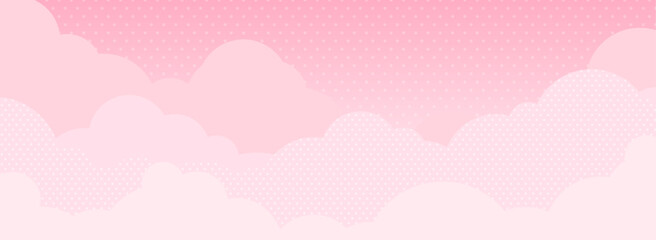 ピンク色の雲・空　背景素材（バナー向け横長）