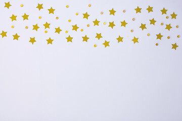 Frame border made of shining glitter set for creative projects. Fairy abstract glowing glitter on a white background.