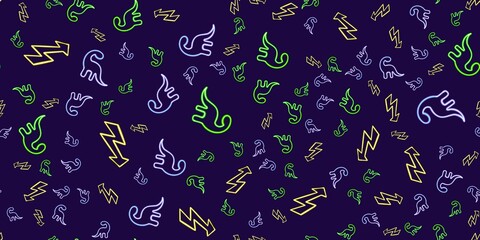 seamless pattern neon Dino glowing desktop icon, neon dinosaur sticker, neon figure, glowing figure, neon geometrical figures  © NNclipart