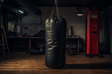 Strength sport fighter equipment punch exercise fitness training boxing fight power boxer red - obrazy, fototapety, plakaty