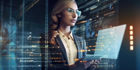 business woman and hologram