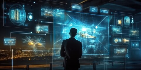 business person working with computers and holograms