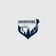 Adventure hiking logo vintage with sunset design vector image