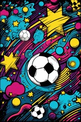 Football Doodle Art Illustration for Merchandise Clothing, Fashion Textile, Soccer Sport Clothes Design Printing, Street Art Graffiti Pattern, Colorful Abstract Background