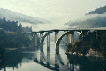 Highway bridge spanning a wide river, Generative AI