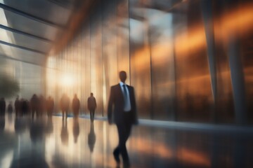 silhouette of businessman walking in a large corridor. Generative AI