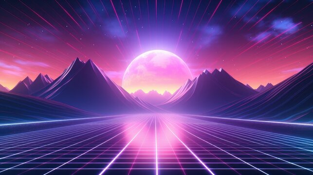 Retro Wave Music Festival Background, Retro futuristic 90s Style.